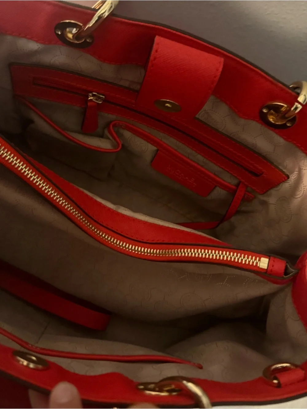 Michael Kors Red Saffiano Tote with Gold Chain Handles - Picture 3 of 12